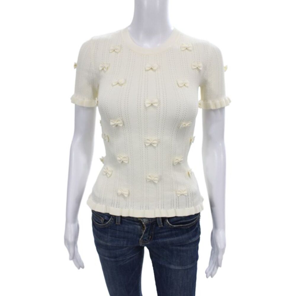 Sea New York Womens Beige Crew Neck Short Sleeve Blouse Viscose Size 2XS